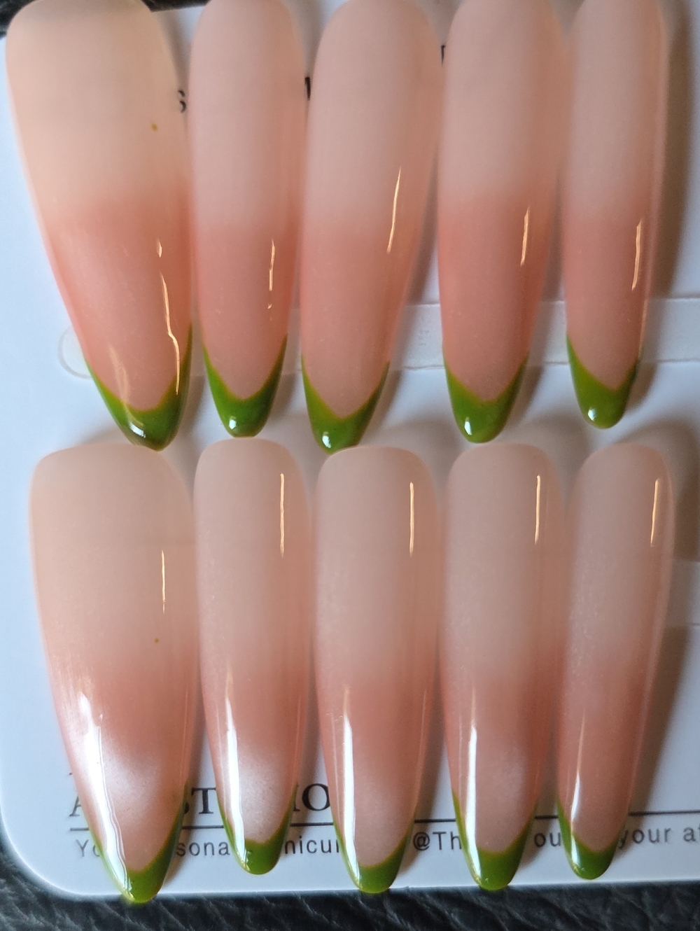 Nude Pink Press-On Nails With Green Tips Size Large